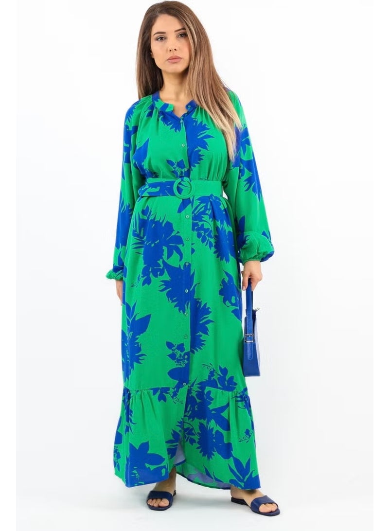 Ritnice Prive Women's Melisa 100% Viscose Green Long Dress with Belt - Image 2
